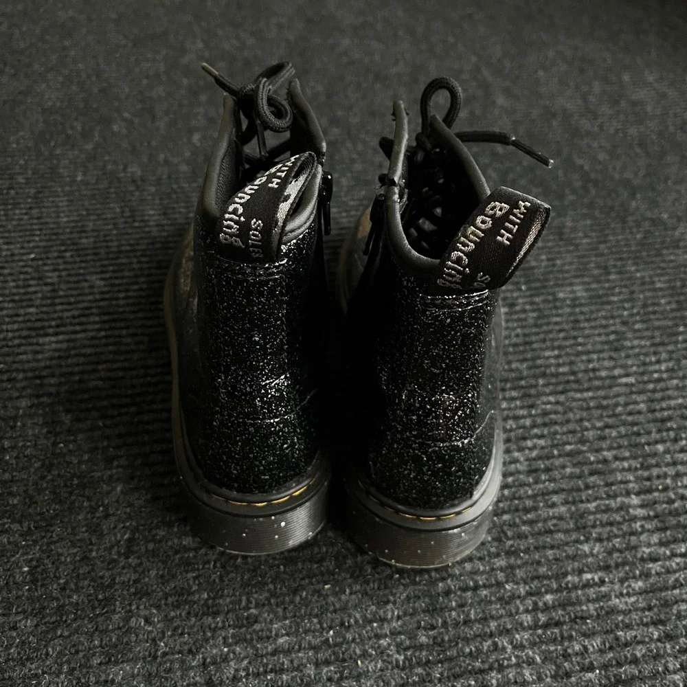 Dr. Martens 1460 J Boots Kids Size 4 Women 5 Black Glitter Zip Lace Up Combat